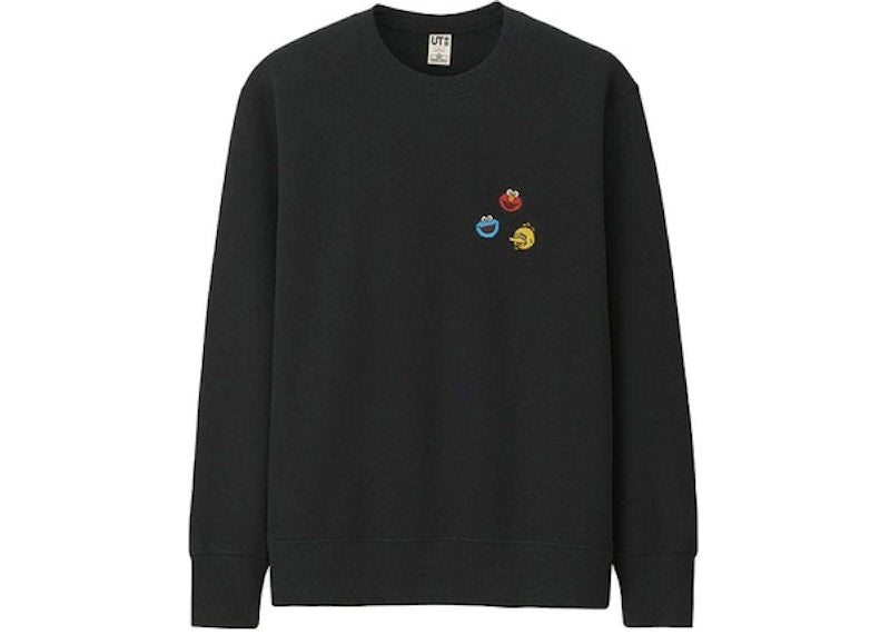 KAWS x Uniqlo x Sesame Street Elmo Cookie Monster Big Bird Heads Sweatshirt (Asia Sizing) Black