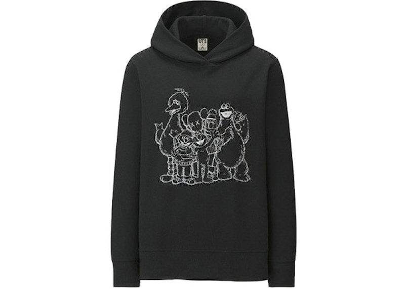 KAWS x Uniqlo x Sesame Street Group #2 Outline Hoodie (Asia Womens Sizing) Black