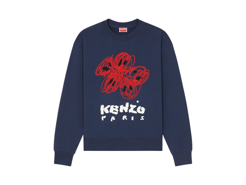 KENZO Drawn Varsity Embroidered Boke Flower Sweatshirt Navy