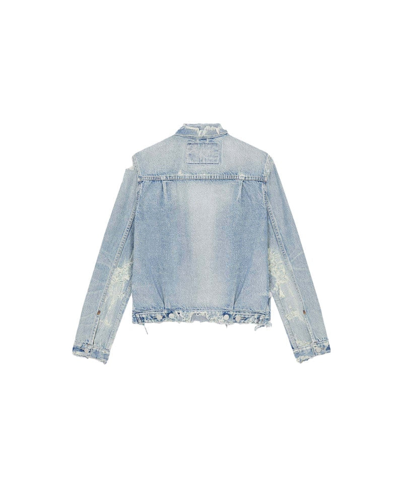 KENZO x LEVI'S Type II Distressed Genderless Denim Trucker Jacket Stone BI Dirty Blue Denim
