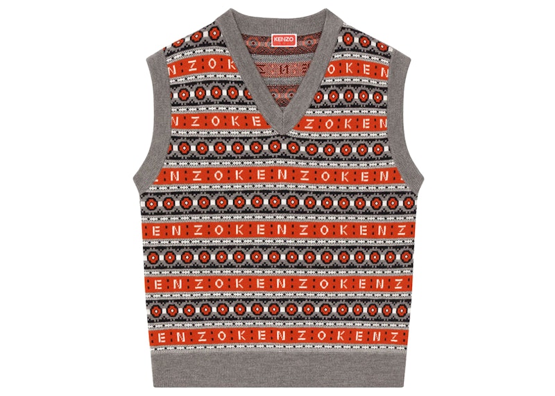 KENZO x Nigo Merino Wool Jacquard Jumper Vest Medium Red