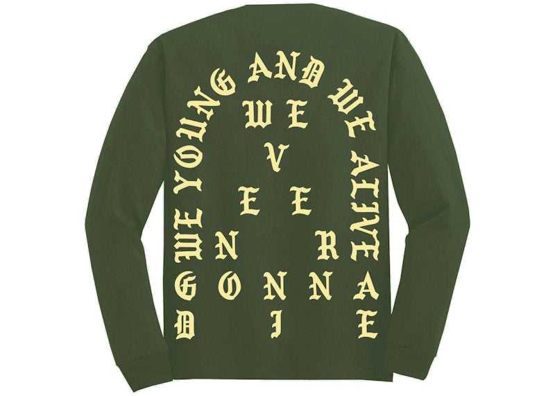 Kanye West Amsterdam Pablo Pop-Up We Young And We Alive L/S Tee Military Green