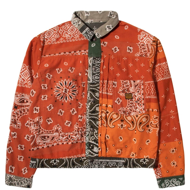 Kapital Flannel Reversible Bandana 1st Jacket Khaki/Orange