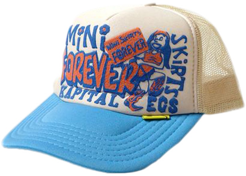 Kapital Legs Mini Skirts Forever Trucker Hat Ecru/Sax