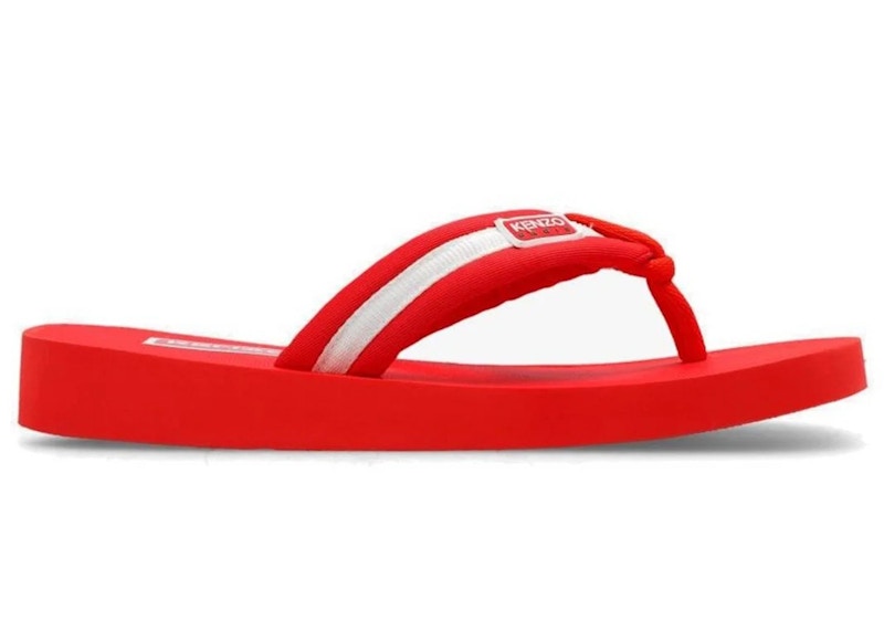 Kenzo Logo Patch Striped Flip Flops Tomato Red (Women's)
