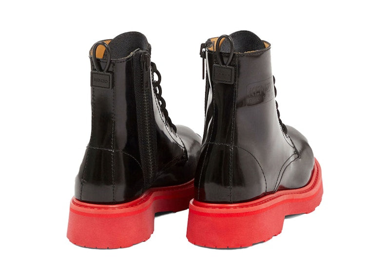 Kenzosmile Lace Up Boots Black Spazzolato Leather Red Sole (Women's)