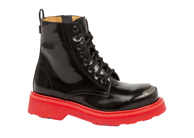Kenzosmile Lace Up Boots Black Spazzolato Leather Red Sole (Women's)