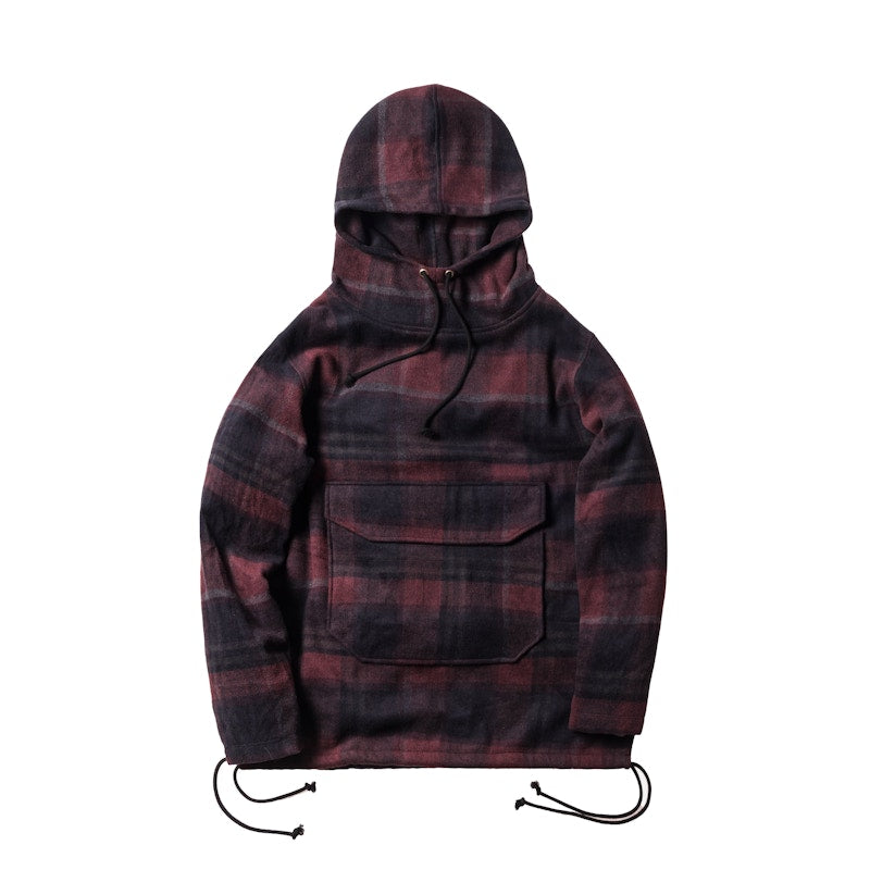 Kith Harrison Plaid Flannel Hoodie Overdyed Red