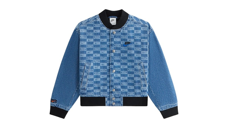 Kith Kids x Nike Denim Laser Etched Varsity Jacket Mystic Navy