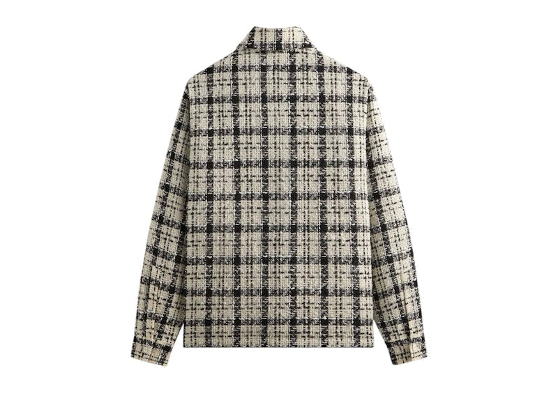 Kith & Kin Windowpane Boucle Long Shirt Boxy Collared Overshirt Sandrift