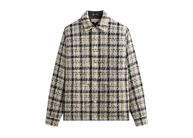 Kith & Kin Windowpane Boucle Long Shirt Boxy Collared Overshirt Sandrift