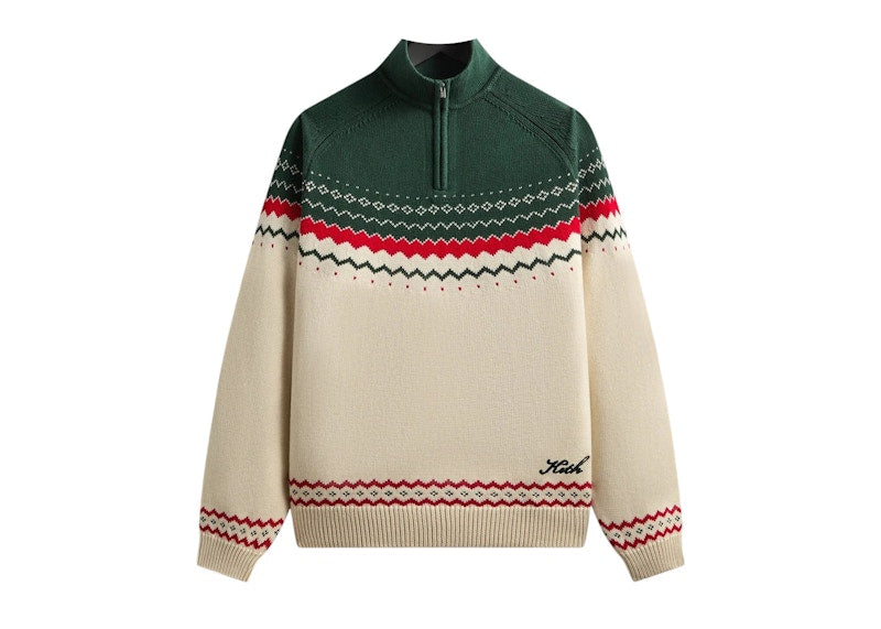 Kith Kithmas Serif Fair Isle Rue Wyona Quarter Zip Heather Oatmeal