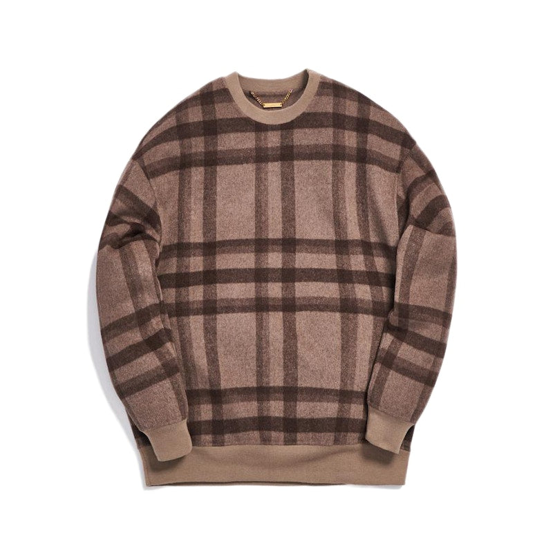 Kith Large Wool Check Crewneck Dark Brown