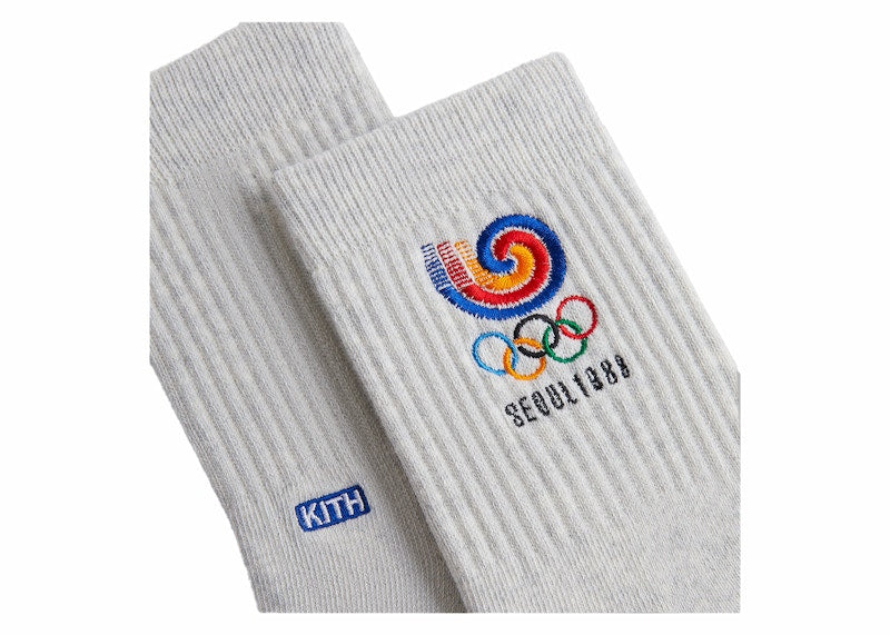 Kith Olympics Heritage Seoul Mid Crew Sock Light Heather Grey