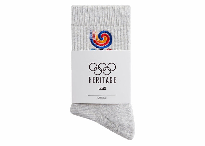 Kith Olympics Heritage Seoul Mid Crew Sock Light Heather Grey