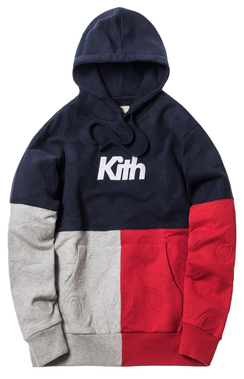 Kith Paisley Tri-Block Hoodie Navy/Heather Grey/Red