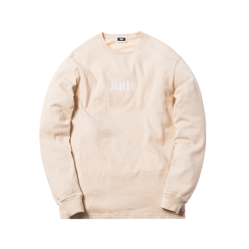 Kith Pigment Dyed Serif Logo L/S Tee Turtle Dove