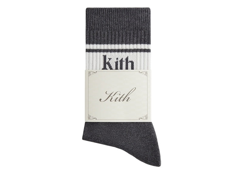 Kith Serif Jacquard Striped Crew Socks Charcoal Heather