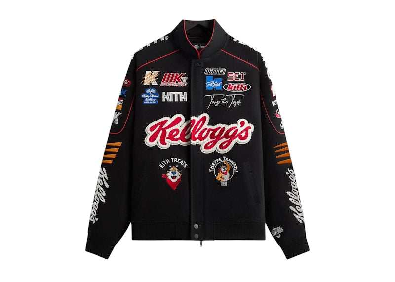 Kith Treats Kellogg’s Frosted Flakes Cereal Tony the Tiger Racing Jacket Black