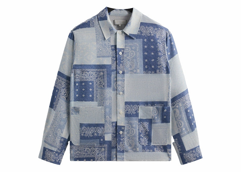 Kith Washed Paisley Long Sleeve Boxy Collared Overshirt Light Indigo