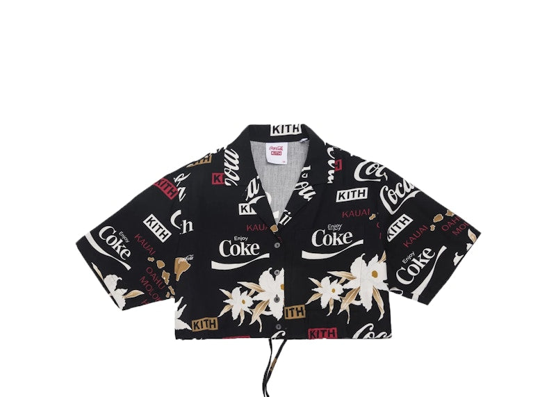 Kith Women x Coca-Cola Hawaiian Cropped Shirt Black