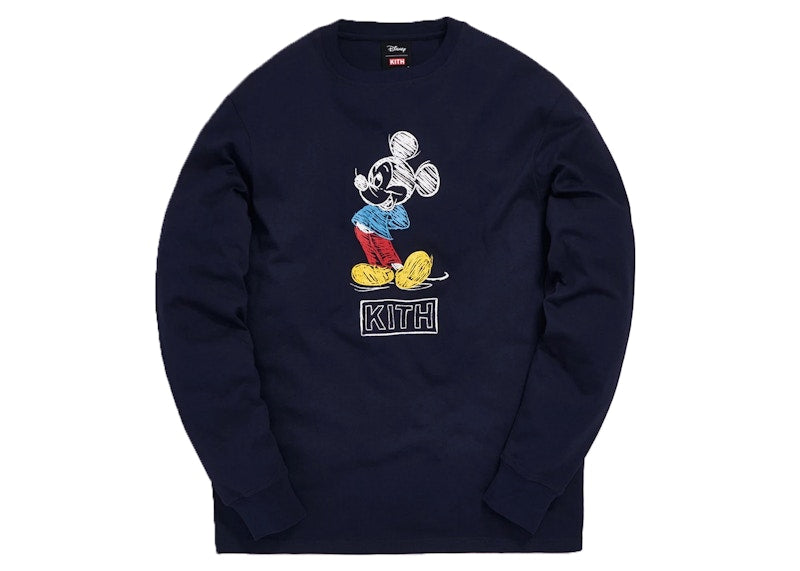 Kith x Disney 70s Pencil Mickey L/S Tee Navy