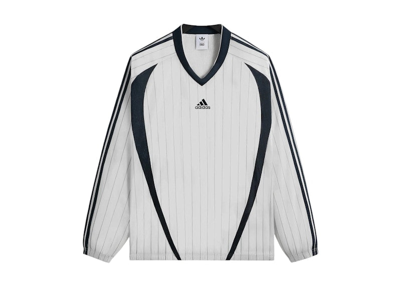 Kith x adidas Football Pinstripe Long Sleeve V-Neck Jersey White