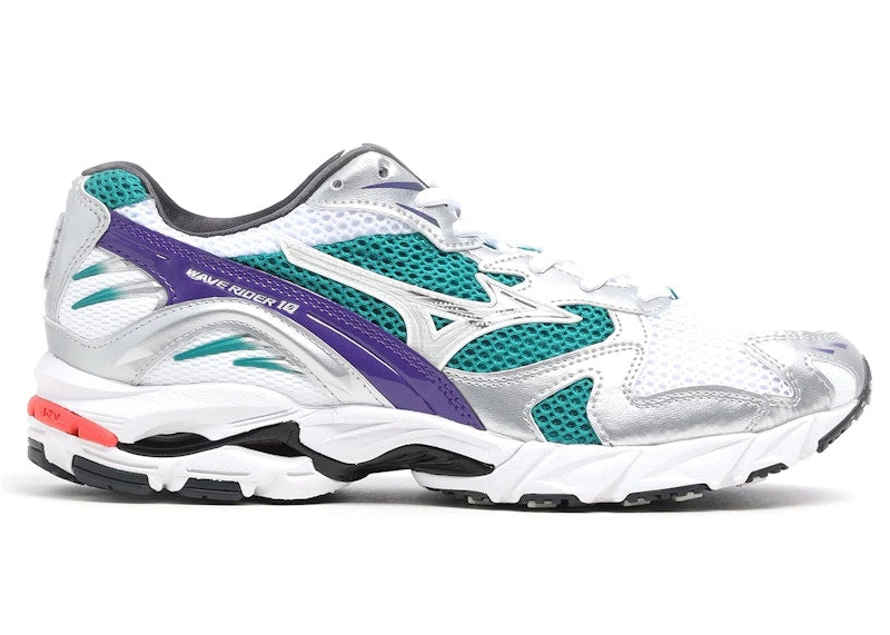 Mizuno Wave Rider 10 White Silver Teal Purple