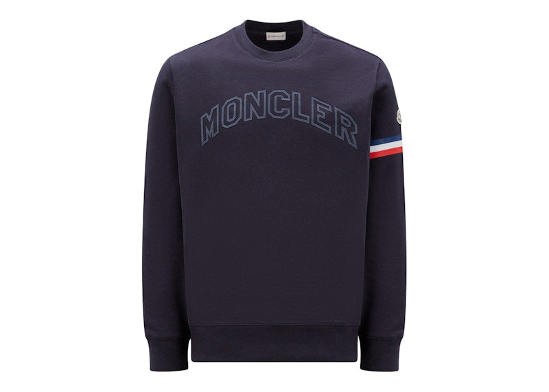 Moncler Embossed Rubberized Logo Lettering Sweatshirt Navy Blue