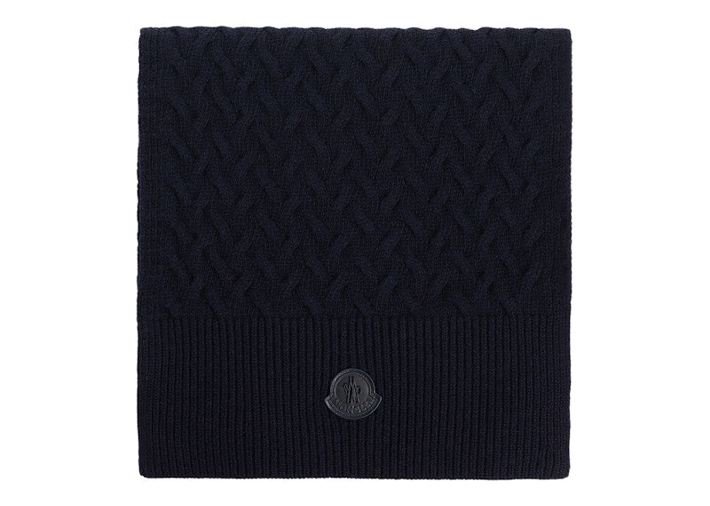 Moncler Logo Patch Wool Scarf Black