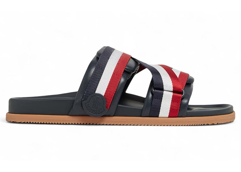 Moncler Mon Summer Leather Slides Navy Red White Gum