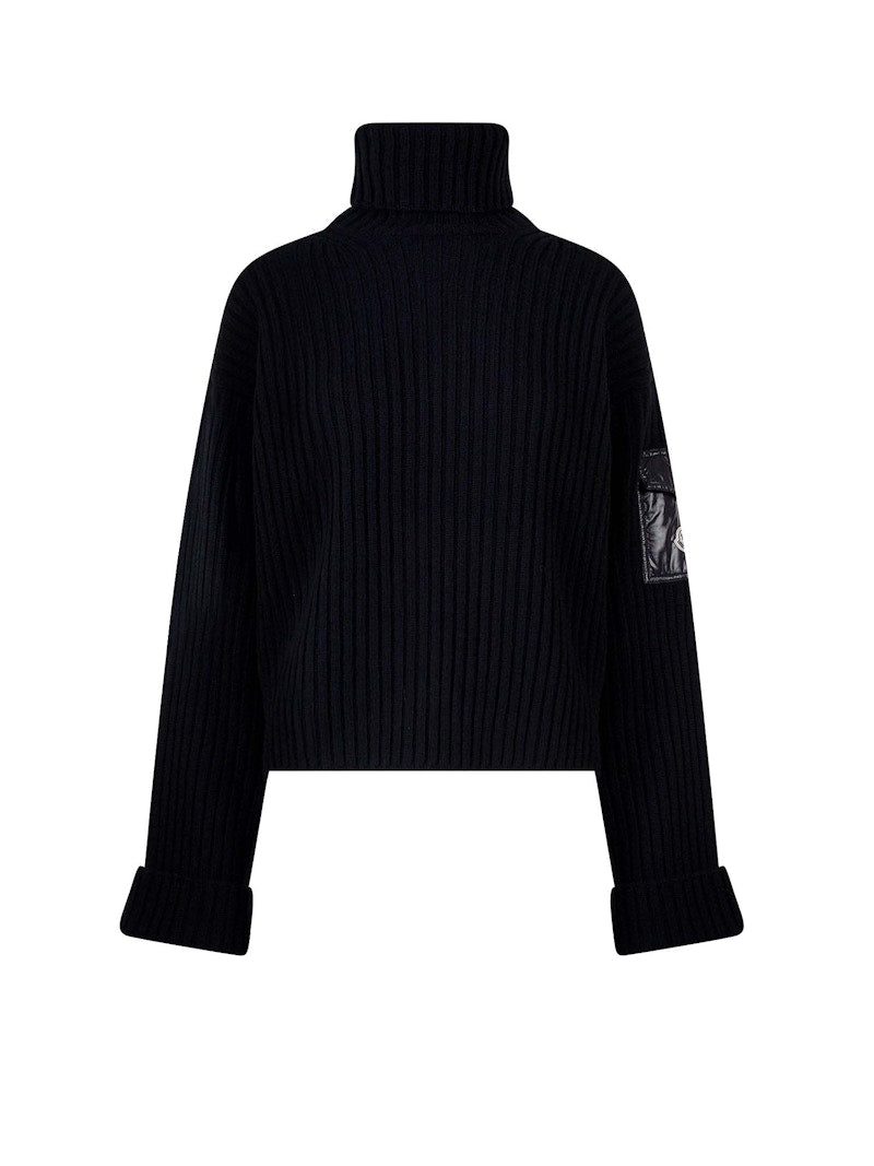 Moncler Woman Ribbed Tricot Wool Sweater Black