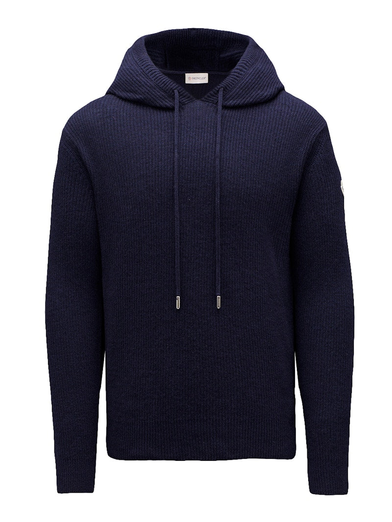 Moncler Wool and Cashmere Knit Hoodie Ink Blue