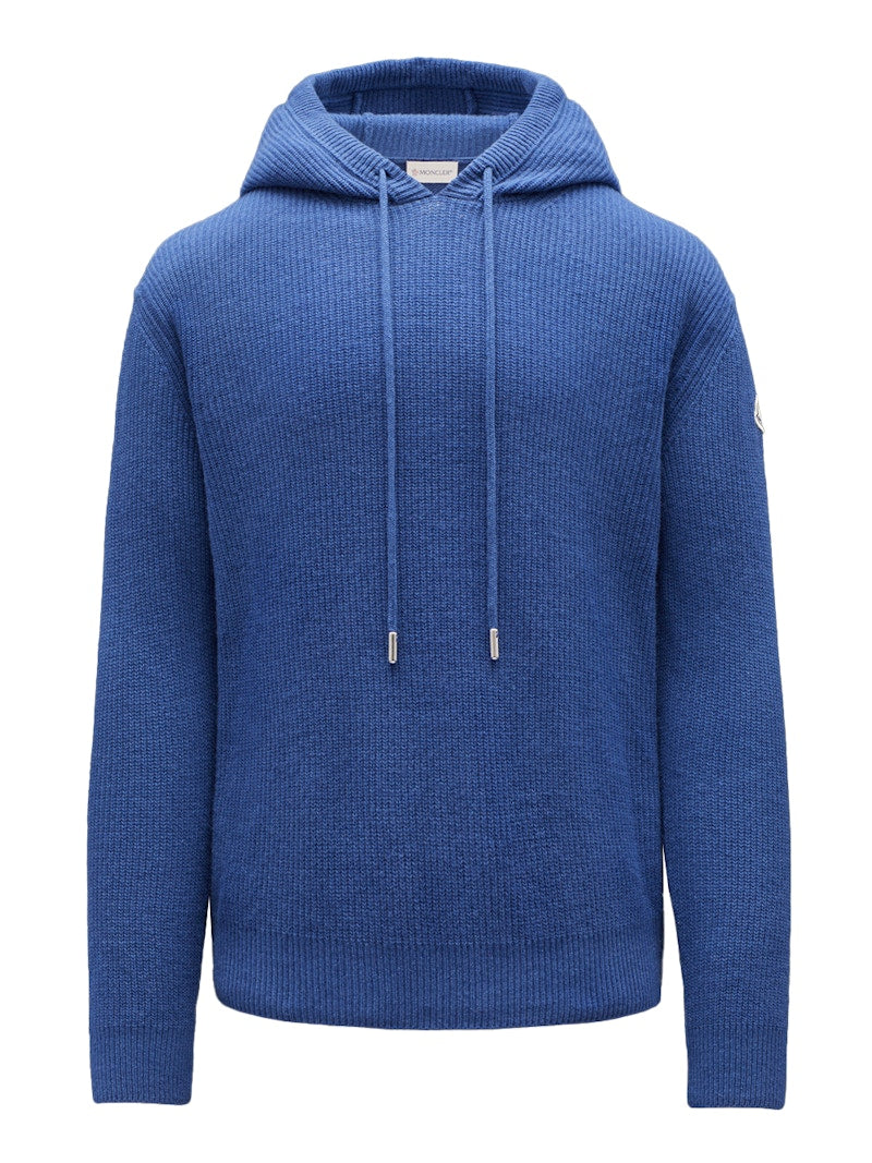 Moncler Wool and Cashmere Knit Hoodie Navy Blue