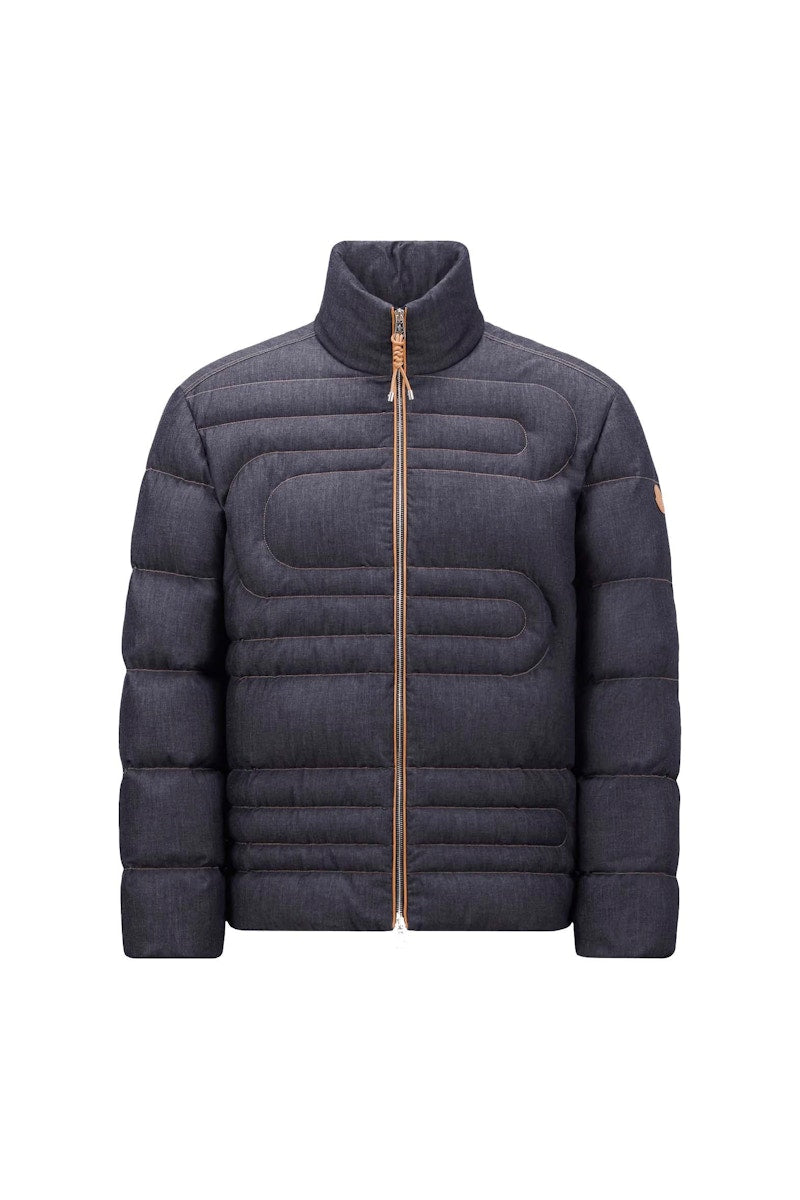 Moncler Xiaohai Snake-Quilted Denim Short Down Jacket Denim Blue