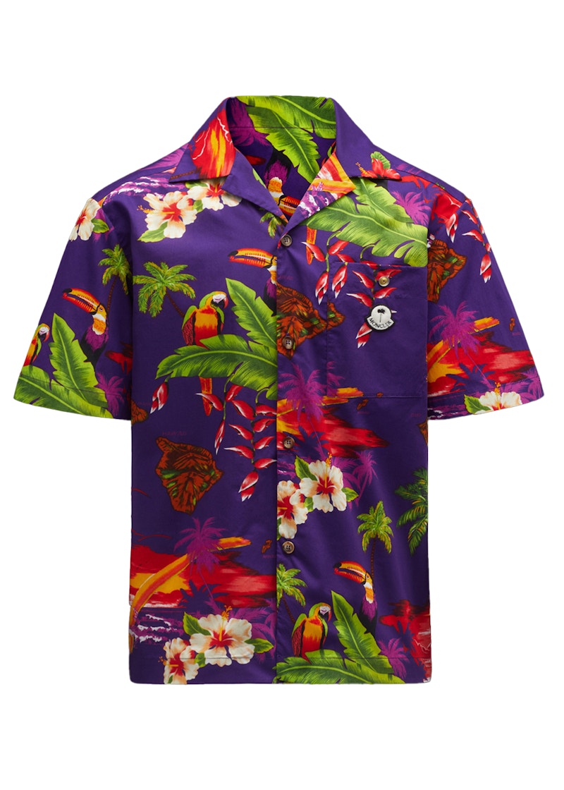 Moncler x Palm Angels Hawaiian Print Short Sleeve Shirt Purple Multi Print
