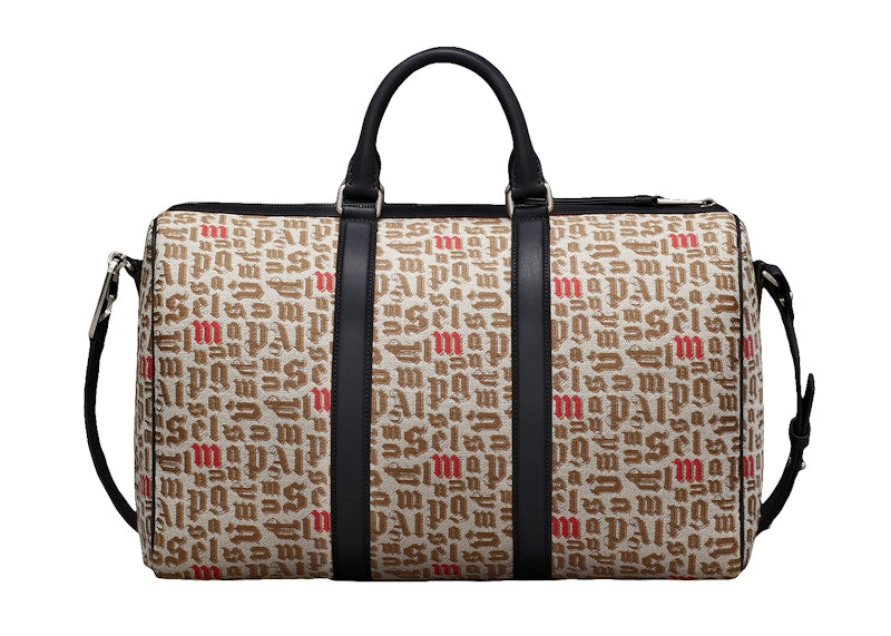 Moncler x Palm Angels Printed Duffle Bag Logo Pattern Jacquard Beige/Black