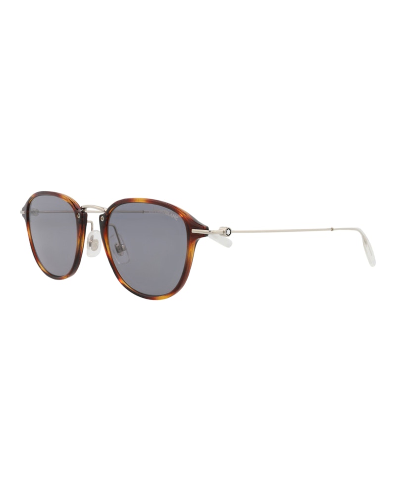 Montblanc Round-Frame Injection Sunglasses Havana Silver Grey (MB0155S-30010173-006)