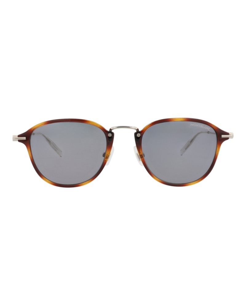 Montblanc Round-Frame Injection Sunglasses Havana Silver Grey (MB0155S-30010173-006)