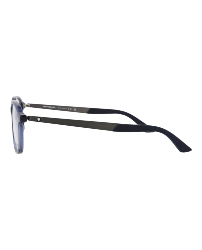 Montblanc Round-Frame Recycled Acetate Optical Frames Blue Ruthenium Transparent (MB0335OA-30015020-003)