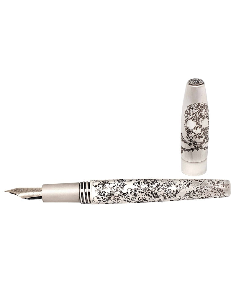 Montegrappa Merry Skull Silver Steel 5.5in Fountain Broad ISFOS5BS