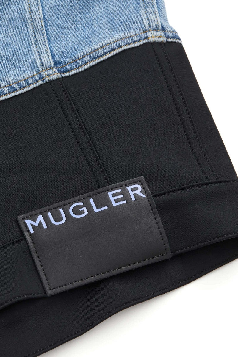 Mugler H&M Defined-Waist Denim Jacket (Mens) Light Denim Blue/Black