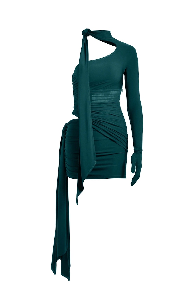 Mugler H&M Knot-Detail One-Shoulder Dress Dark Turquoise