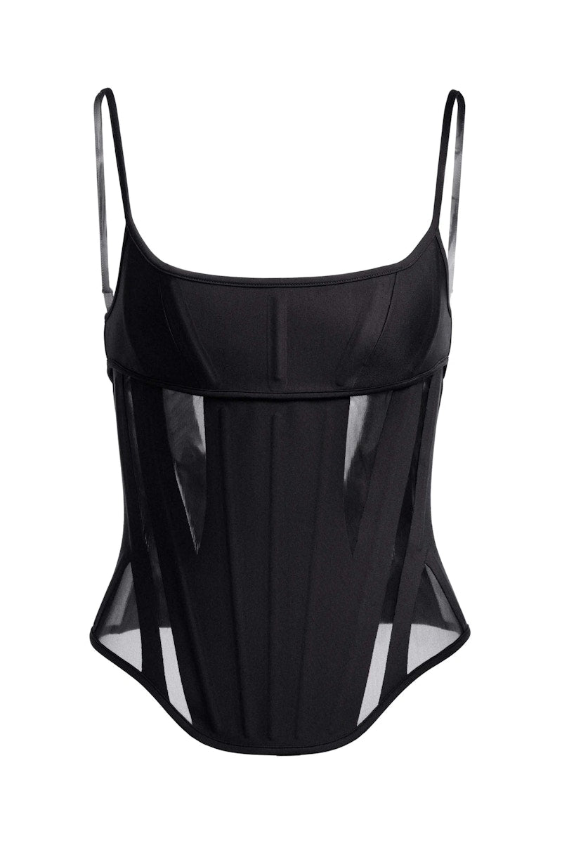 Mugler H&M Mesh-Paneled Corset Top Black