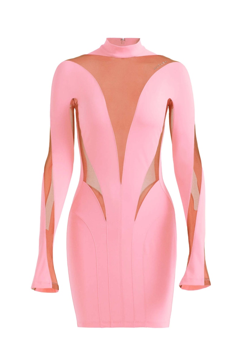 Mugler H&M Mesh-Paneled Mini Dress Pink