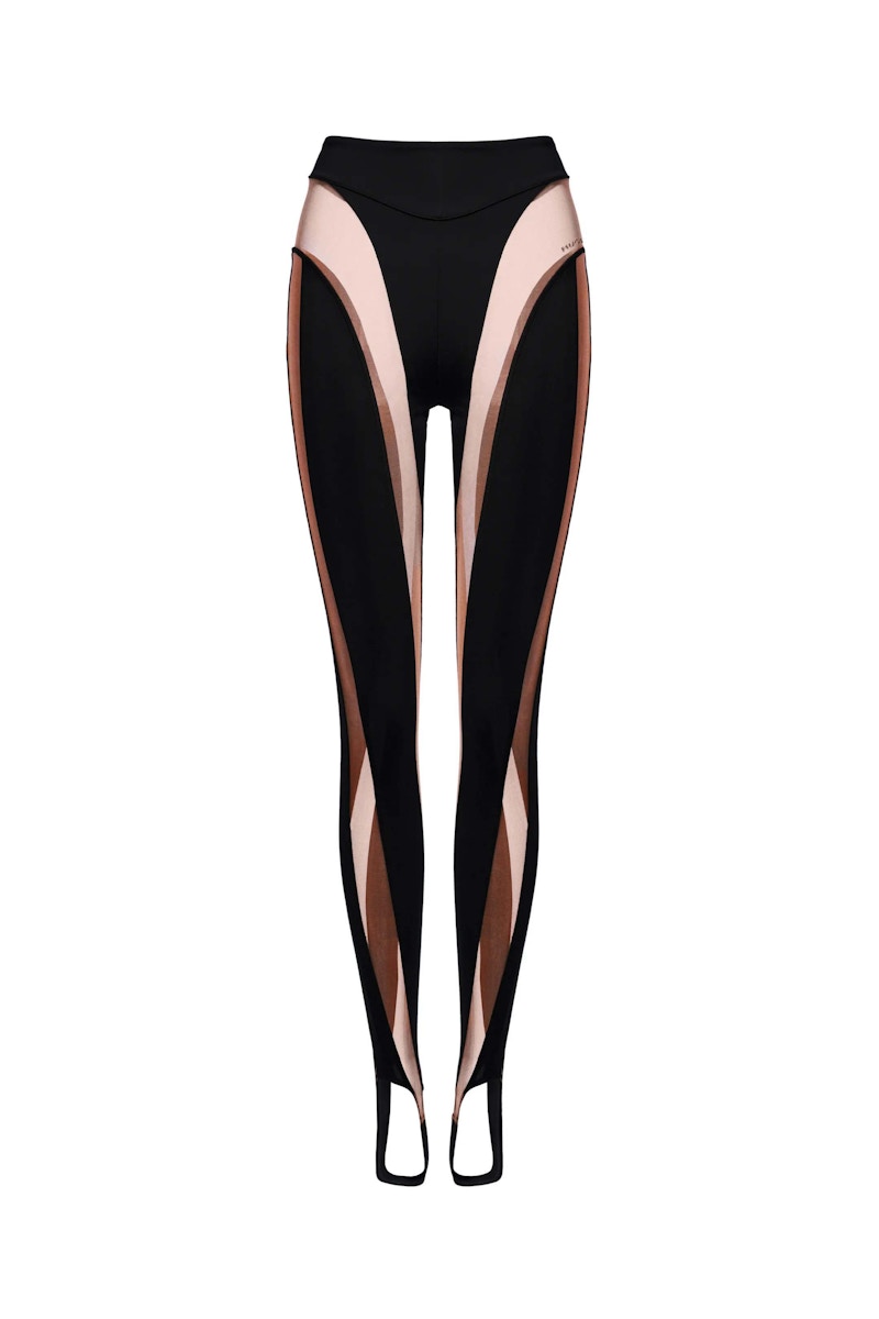 Mugler H&M Mesh-Paneled Stirrup Leggings Dark Brown