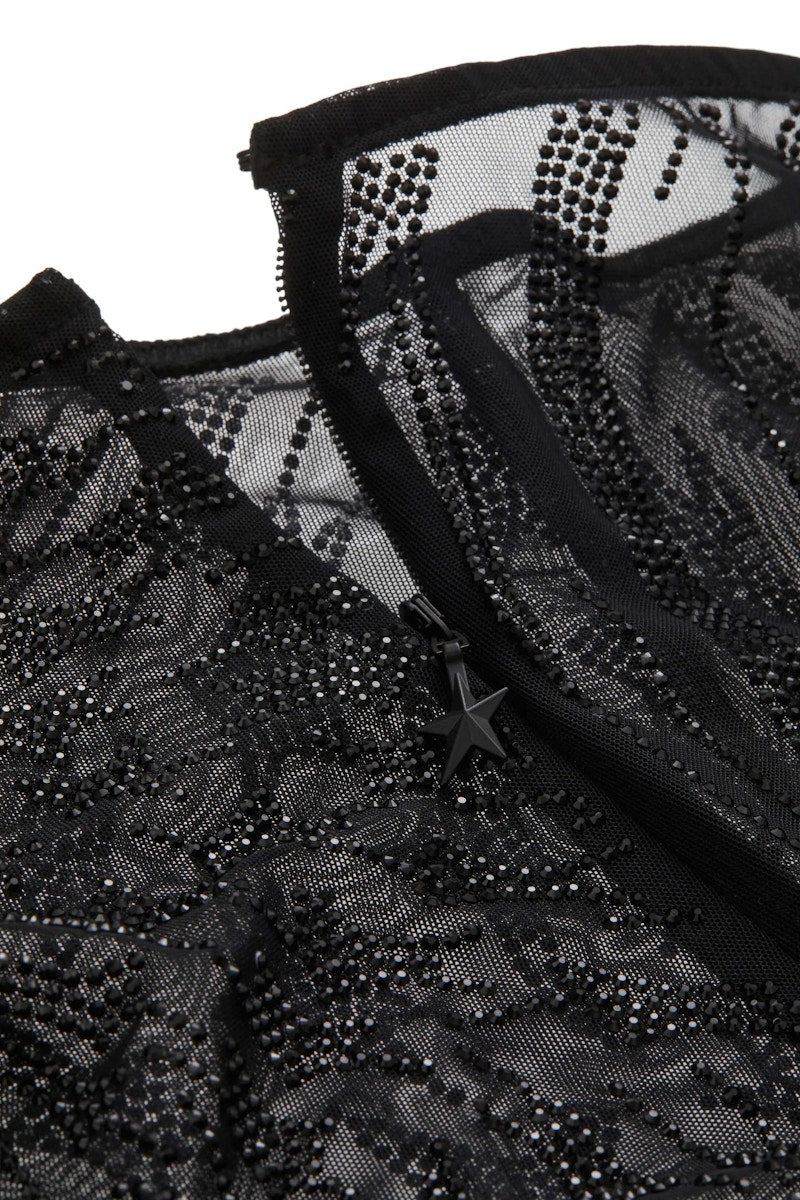 Mugler H&M Rhinestone-Embellished Mesh Tights Black