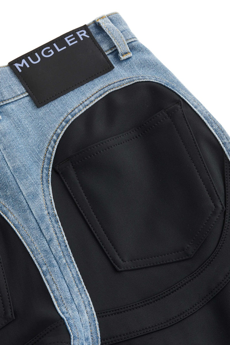 Mugler H&M Spiral-Panel Jeans Light Denim Blue/Black