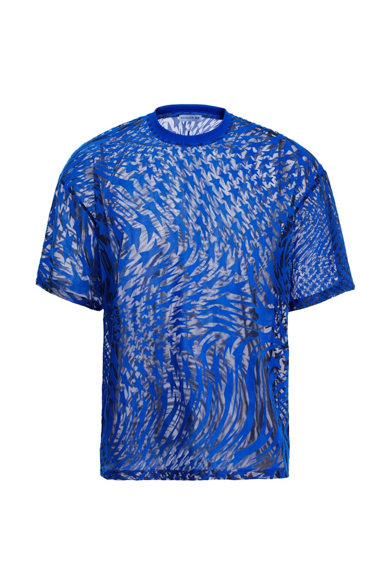Mugler H&M Swirling Star Mesh T-shirt (Mens) Klein Blue