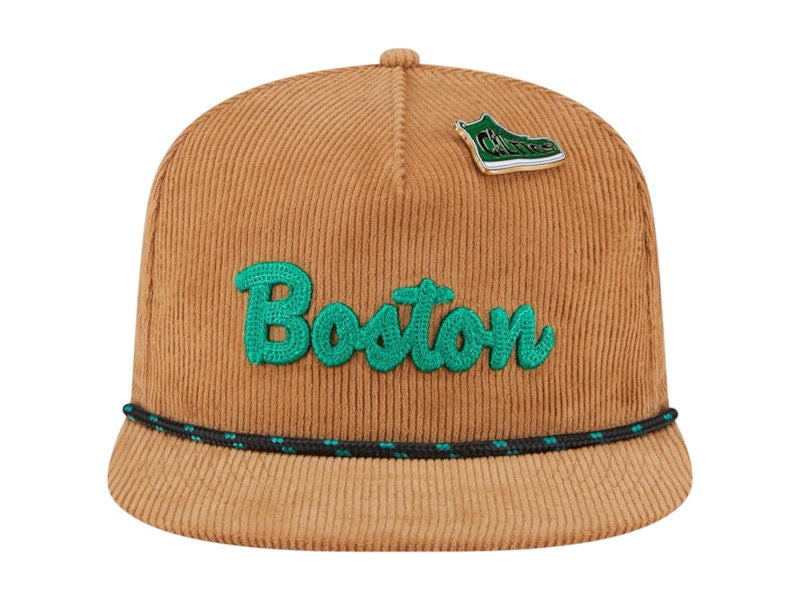 NBA Boston Celtics New Era Victory Grove Corduroy Sneaker Pin Golfer Adjustable Hat Tan